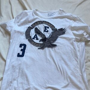 American Eagle Outfitters White Tee with Navy Graphic (athletic fit)